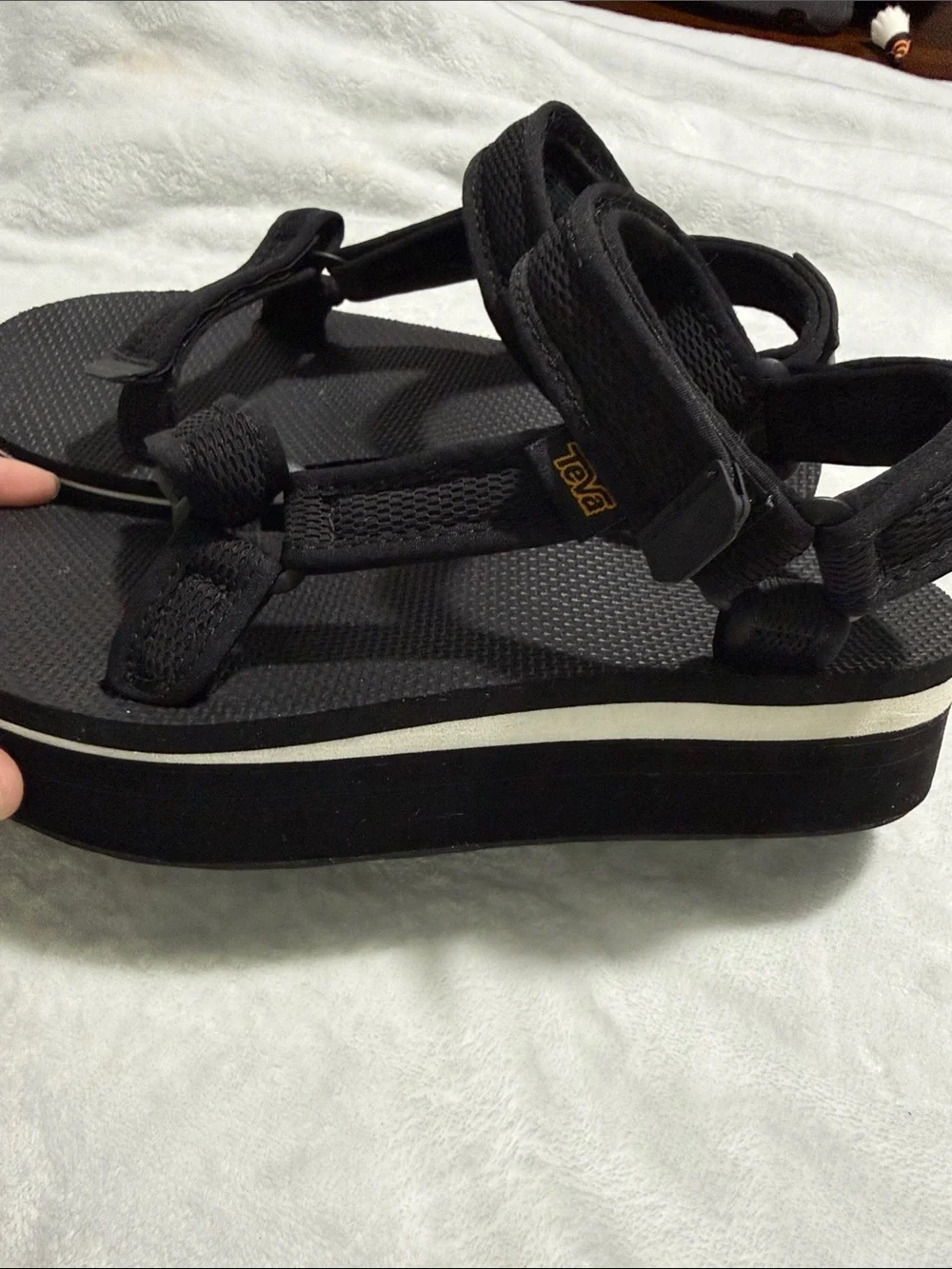 Teva Black Platform Sandals with White Midsole Stripe